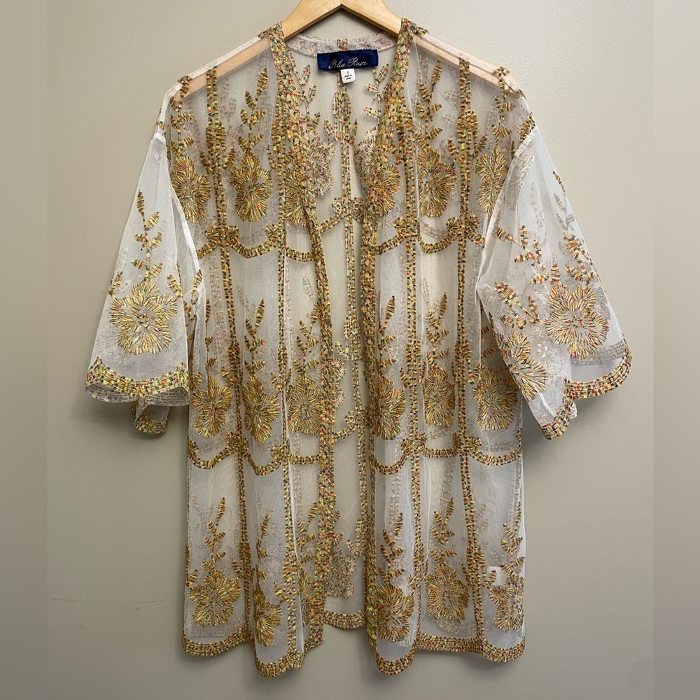 Blue Rain Small Kimono Embroidered